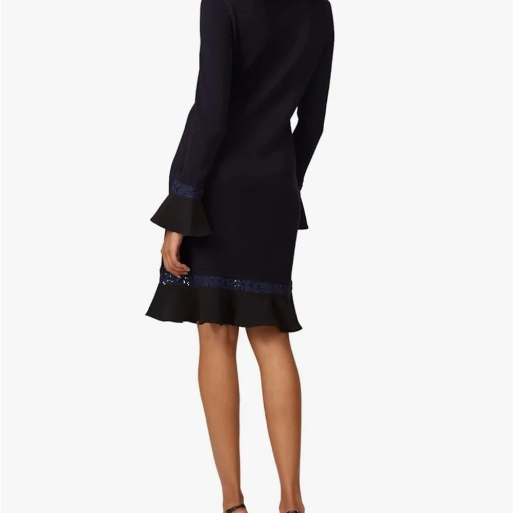 Tory Burch  Merino Wool Black Lace Hem Navy Blue Mini Dress Women Size L